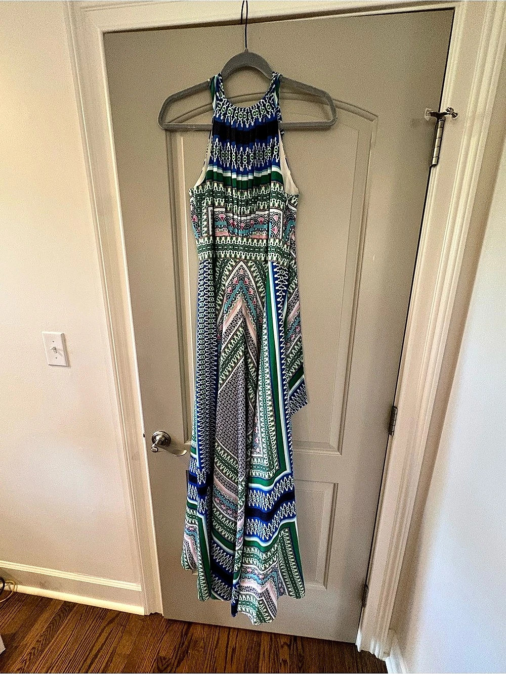Eliza J Geometric Maxi Dress in Blue & Green